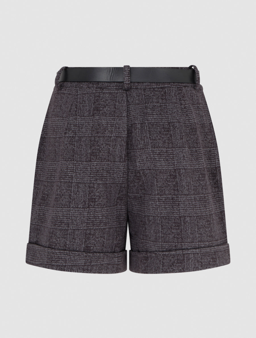 Short à revers et imprimé tartan - Gris - 2