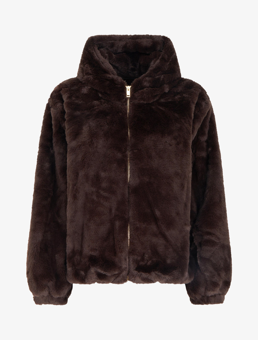 Blouson zippé en fourrure synthétique - Marron - 1