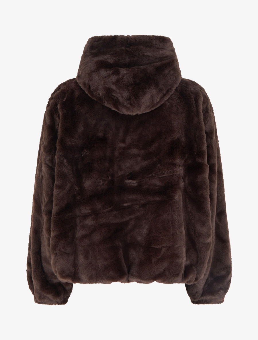 Blouson zippé en fourrure synthétique - Marron - 2