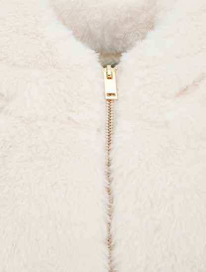 Blouson zippé en fourrure synthétique - Écru - 3