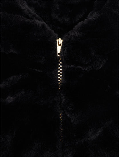 Blouson zippé en fourrure synthétique - Noir - 3