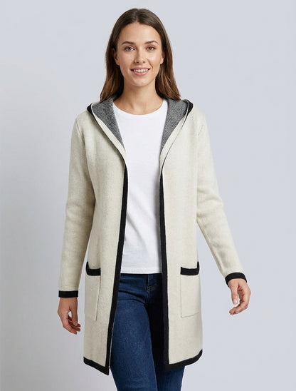 Gilet ouvert à capuche - Écru