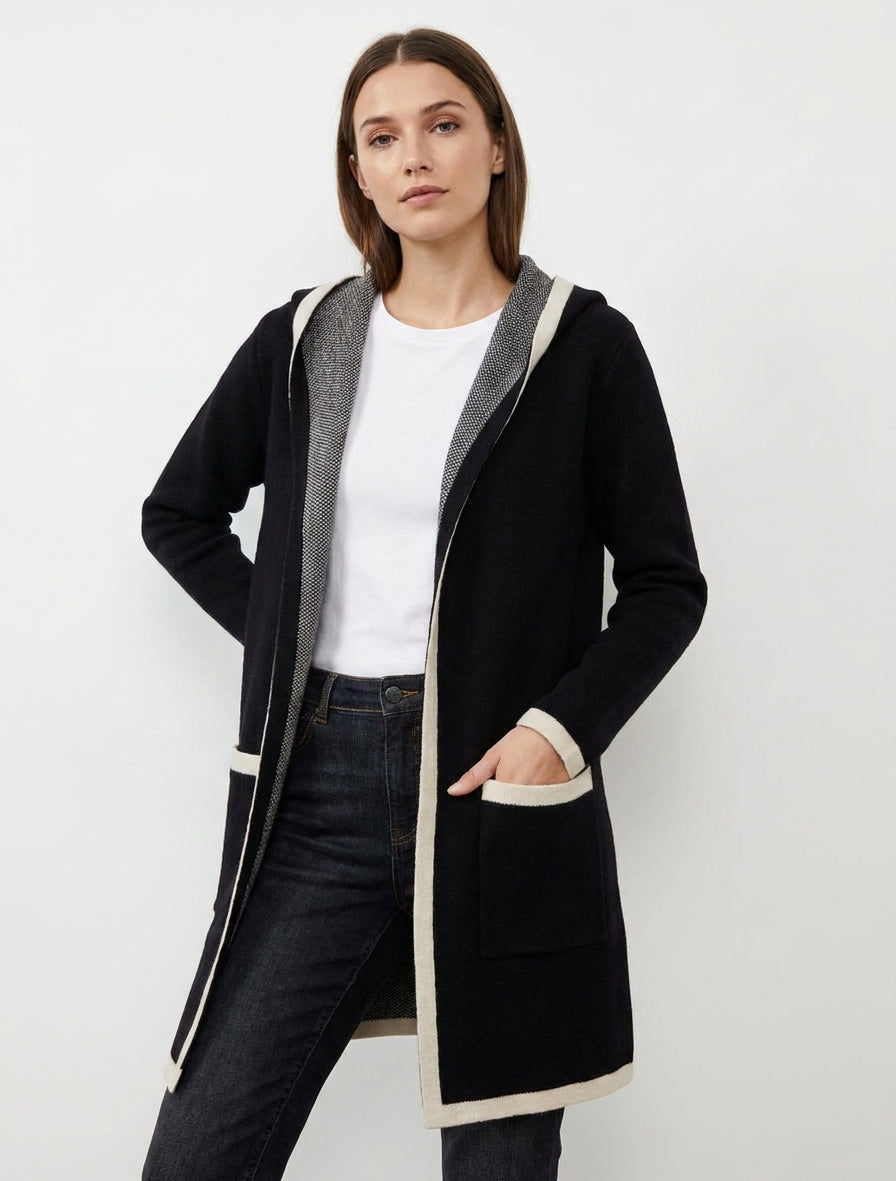 Gilet ouvert à capuche - Noir