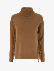 Pull uni frangés à col roulé - Camel - 1