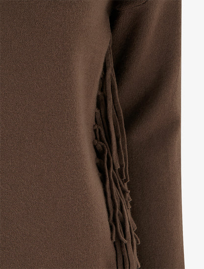Pull uni frangés à col roulé - Marron - 3