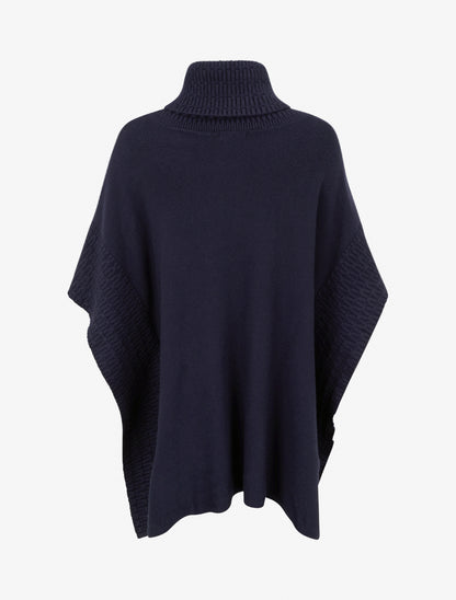 Poncho ample à col roulé en maille fantaisie - Marine - 2