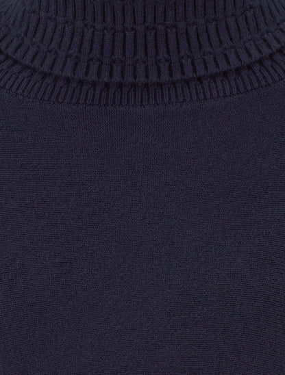 Poncho ample à col roulé en maille fantaisie - Marine - 3