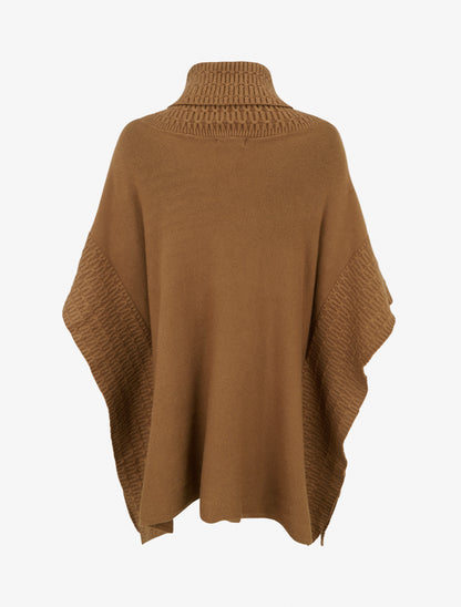 Poncho ample à col roulé en maille fantaisie - Camel - 2