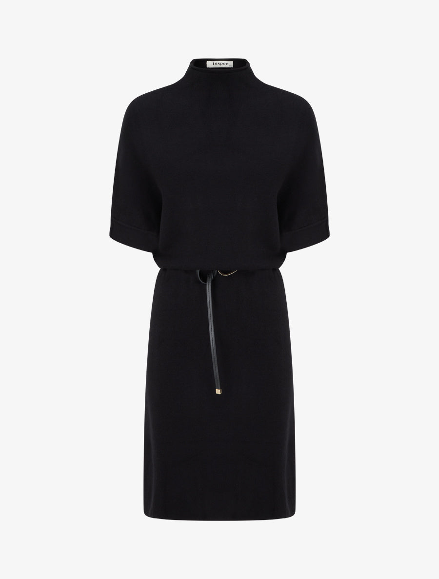 Robe pull droite et ceinturée - Noir - 1