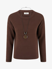 Pull droit en maille côtelée - Marron - 1