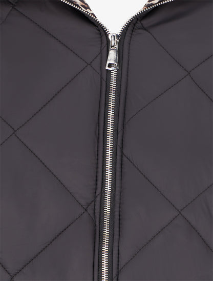 Doudoune zippée matelassée avec doublure léopard - Noir - 3