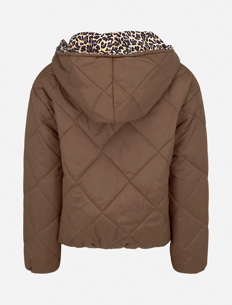 Doudoune zippée matelassée avec doublure léopard - Marron clair - 2