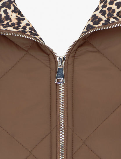 Doudoune zippée matelassée avec doublure léopard - Marron clair - 3
