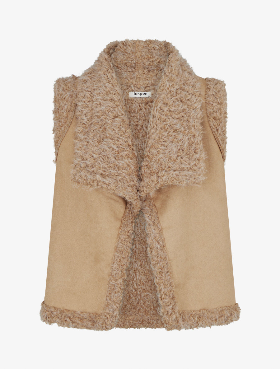 Veste sans manches effet daim - Beige - 1