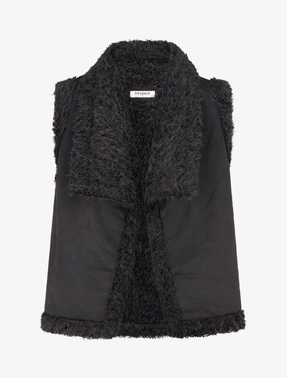 Veste sans manches effet daim - Noir - 1