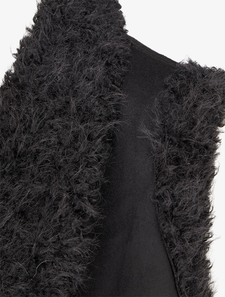 Veste sans manches effet daim - Noir - 3