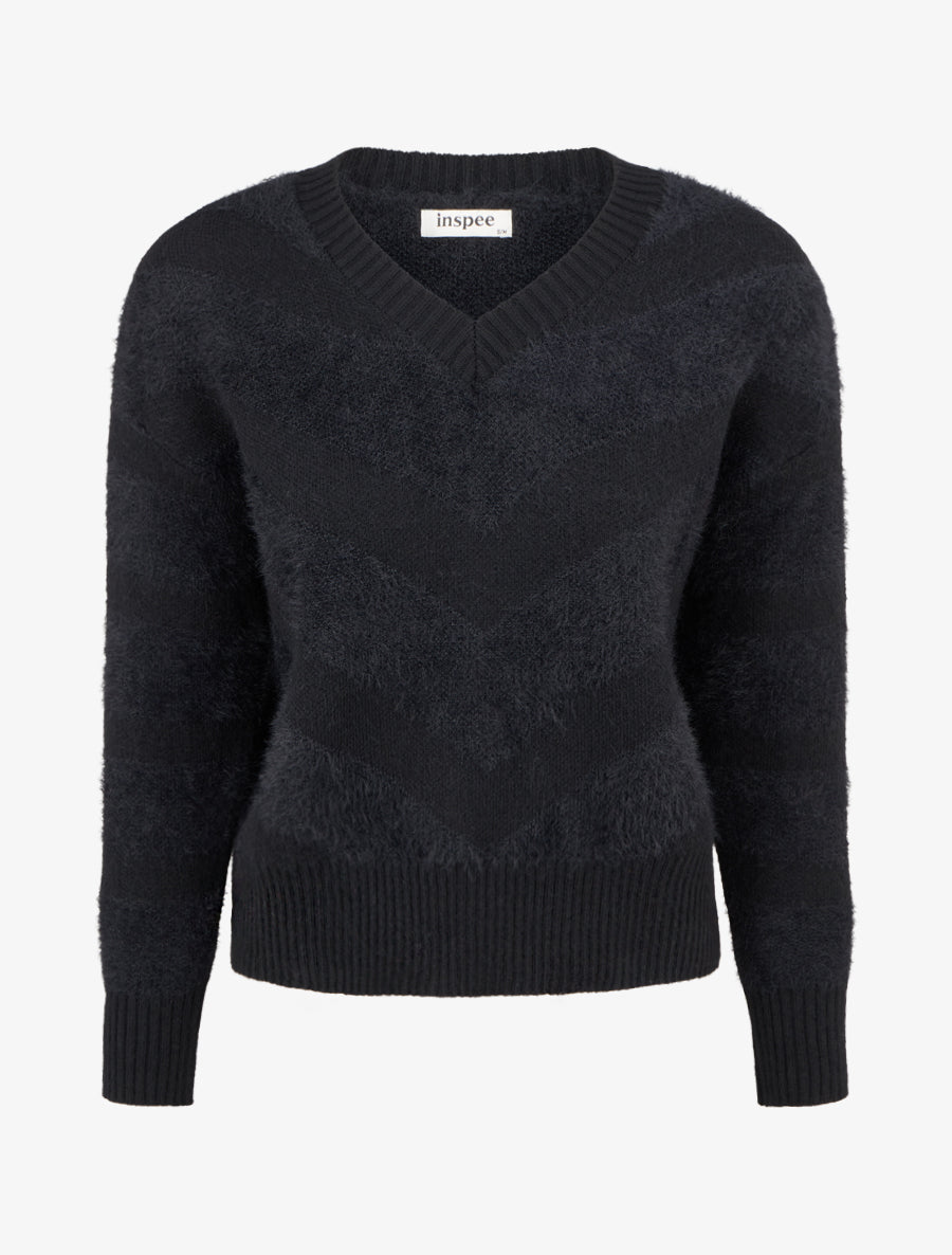 Pull uni duveteux - Noir - 1
