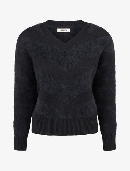 Pull uni duveteux - Noir - 1