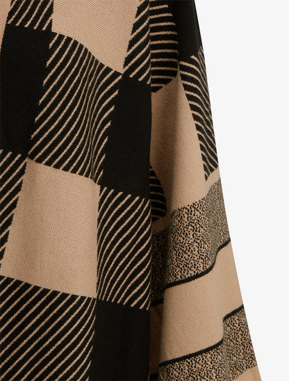 Poncho à imprimé graphique et franges - Beige - 3