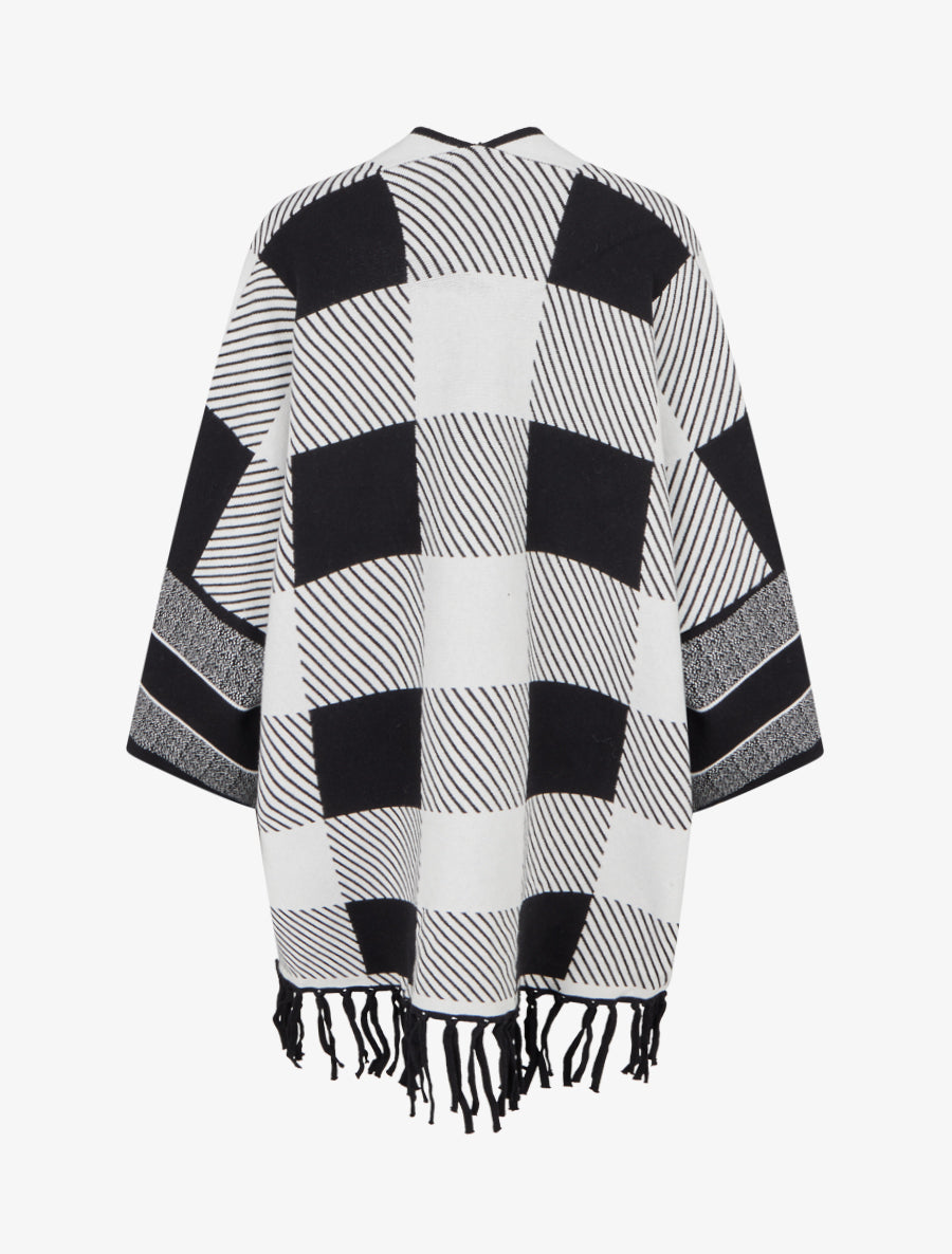Poncho à imprimé graphique et franges - Blanc - 2