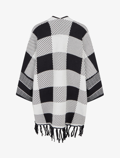 Poncho à imprimé graphique et franges - Blanc - 2
