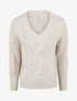 Pull laine mélangée à col V - Beige - 1
