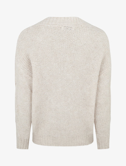 Pull laine mélangée à col V - Beige - 2