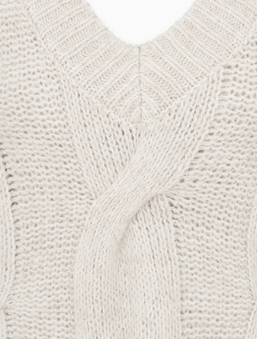 Pull laine mélangée à col V - Beige - 3