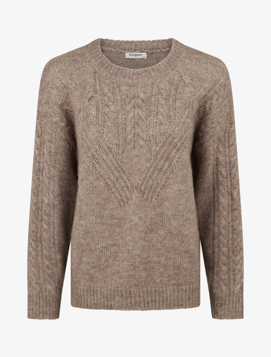 Pull droit en laine mélangée et col rond - Taupe - 1