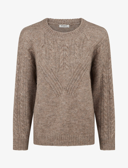 Pull droit en laine mélangée et col rond - Taupe - 1