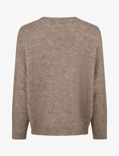 Pull droit en laine mélangée et col rond - Taupe - 2