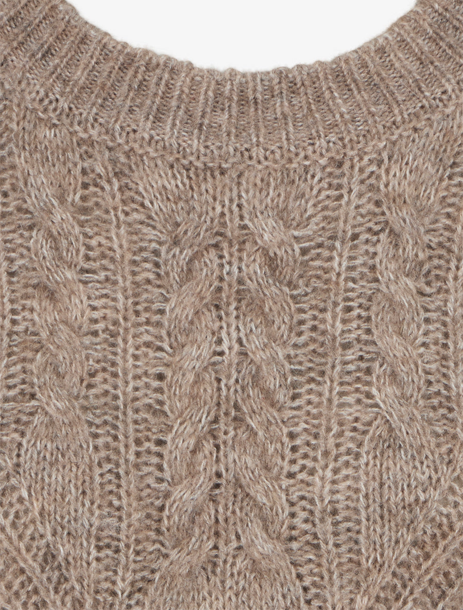 Pull droit en laine mélangée et col rond - Taupe - 3