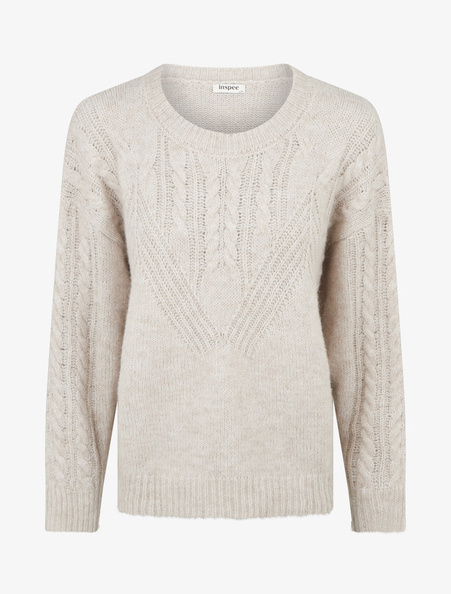 Pull droit en laine mélangée et col rond - Beige - 1