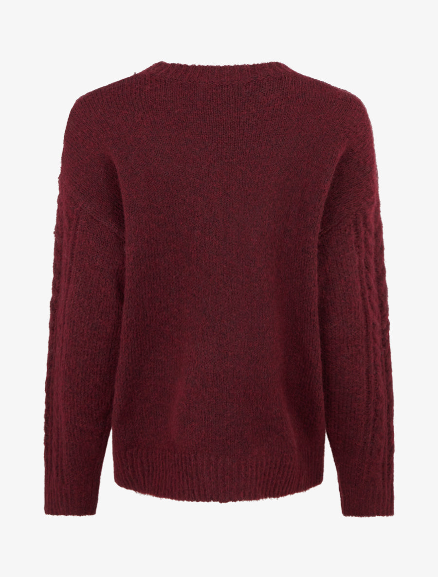 Pull droit en laine mélangée et col rond - Bordeaux - 2