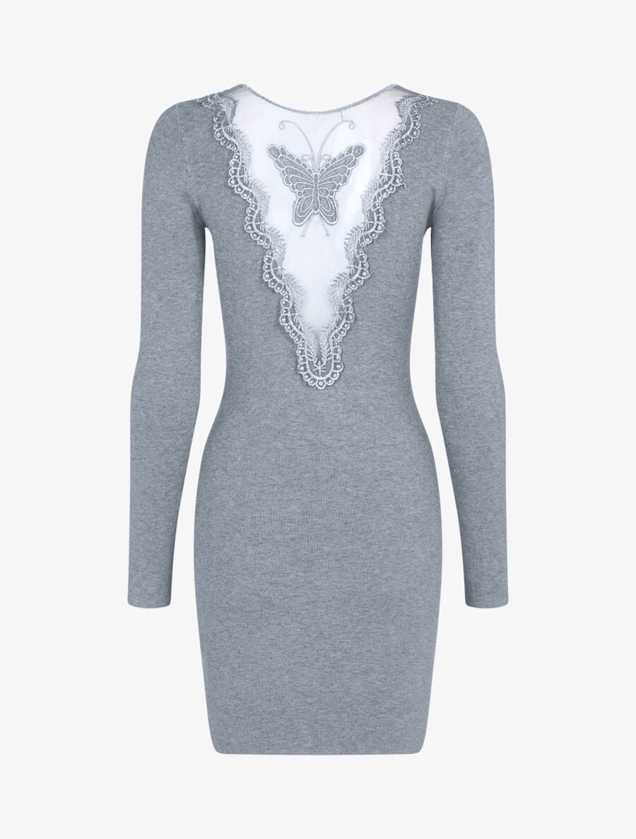 Robe pull à détail papillon - Gris clair - 2