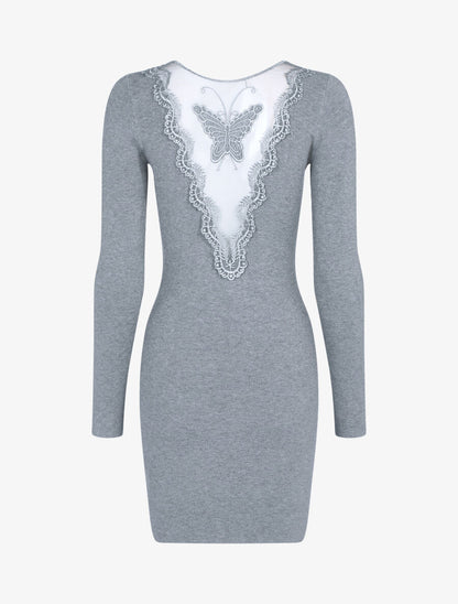 Robe pull à détail papillon - Gris clair - 2