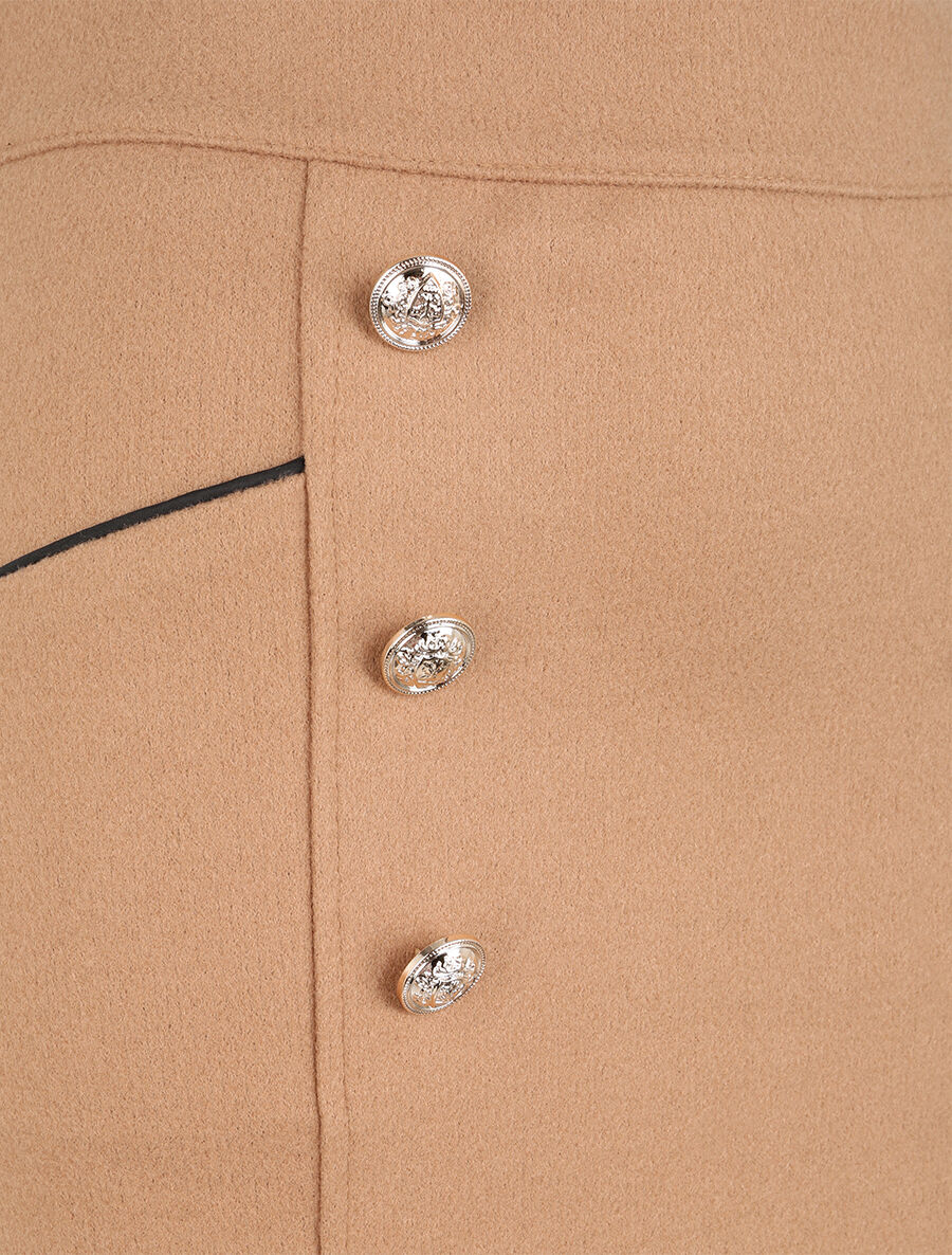 Jupe en laine mélangée à boutons stylisés - Camel - 3