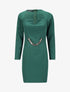 Robe ajustée à col fendu et détail chaîne - Vert émeraude - 4
