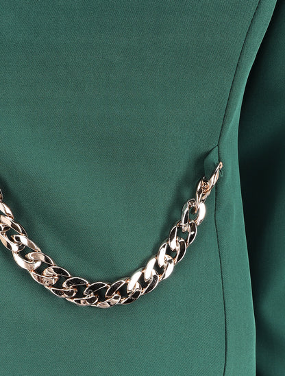 Robe ajustée à col fendu et détail chaîne - Vert émeraude - 3