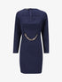 Robe ajustée à col fendu et détail chaîne - Marine - 1