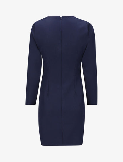 Robe ajustée à col fendu et détail chaîne - Marine - 2