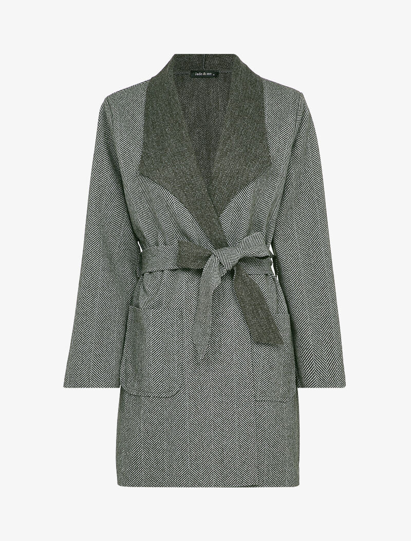 Manteau mi-long imprimé chevron - Noir - 1