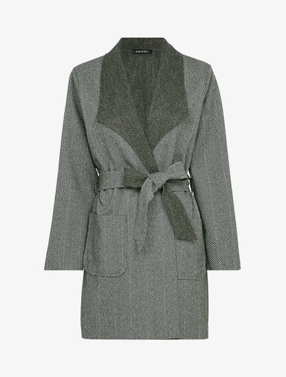 Manteau mi-long imprimé chevron - Noir - 1