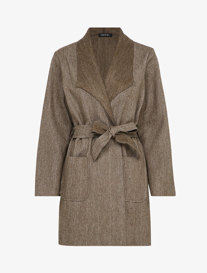 Manteau mi-long imprimé chevron - Marron - 1