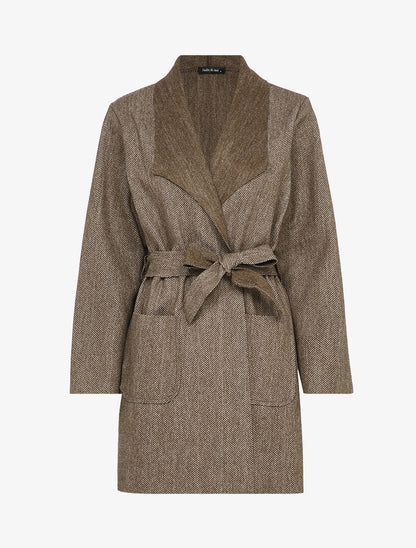 Manteau mi-long imprimé chevron - Marron - 1