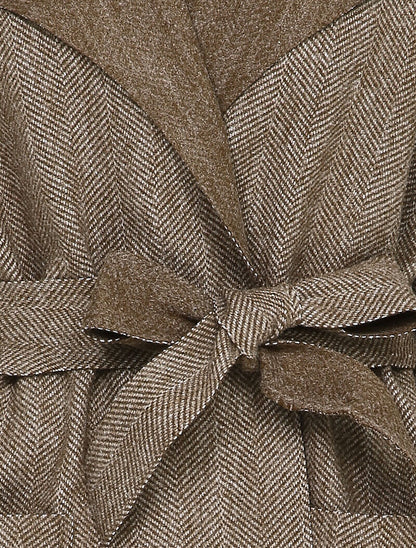 Manteau mi-long imprimé chevron - Marron - 3