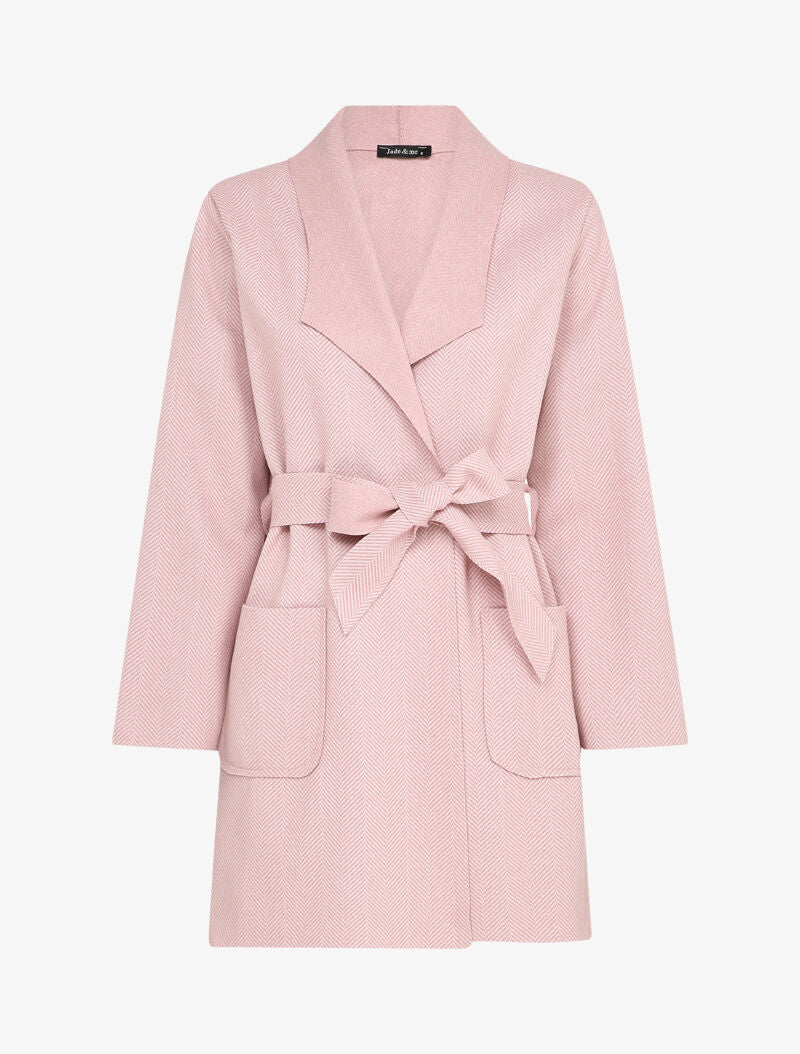 Manteau mi-long imprimé chevron - Rose - 1