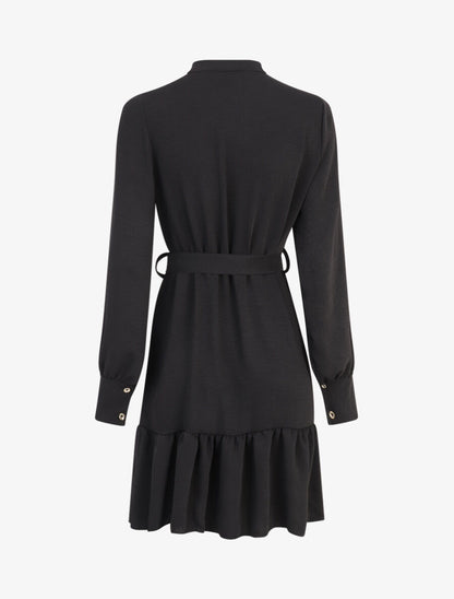 Robe volantée à manches bouffantes - Noir - 2