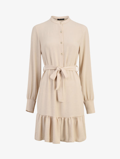 Robe volantée à manches bouffantes - Beige - 4