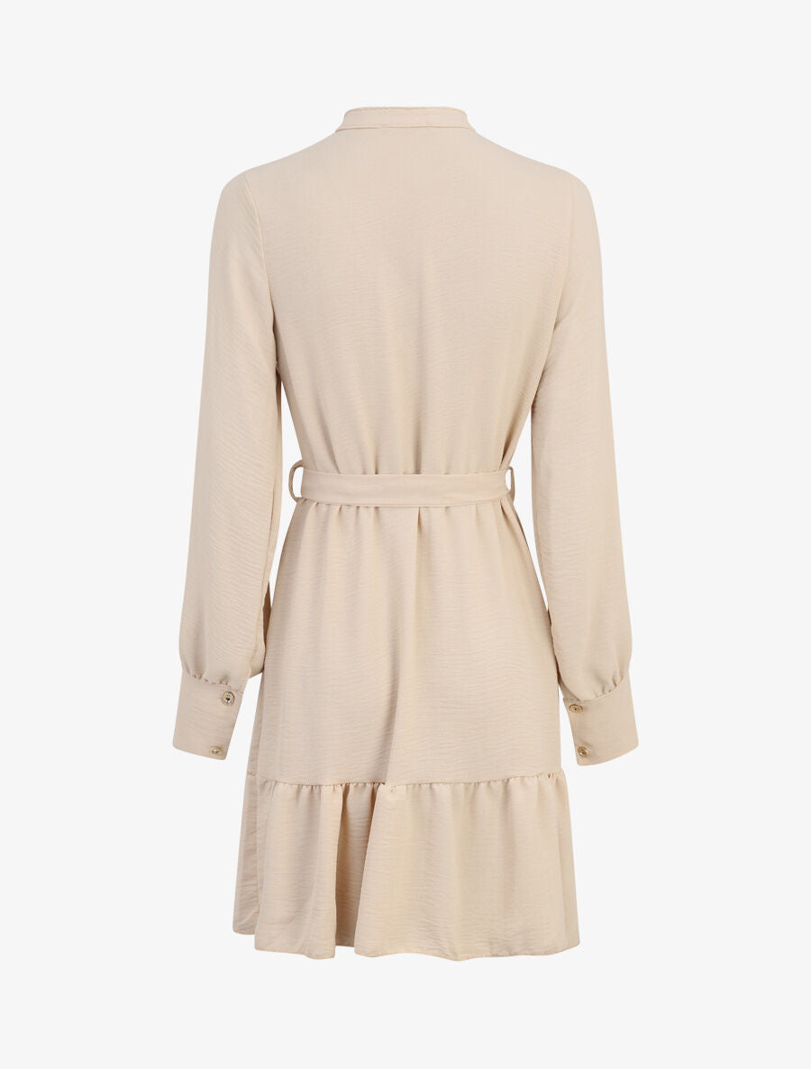 Robe volantée à manches bouffantes - Beige - 2